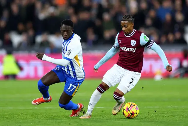 Crysencio Summerville playing for West Ham