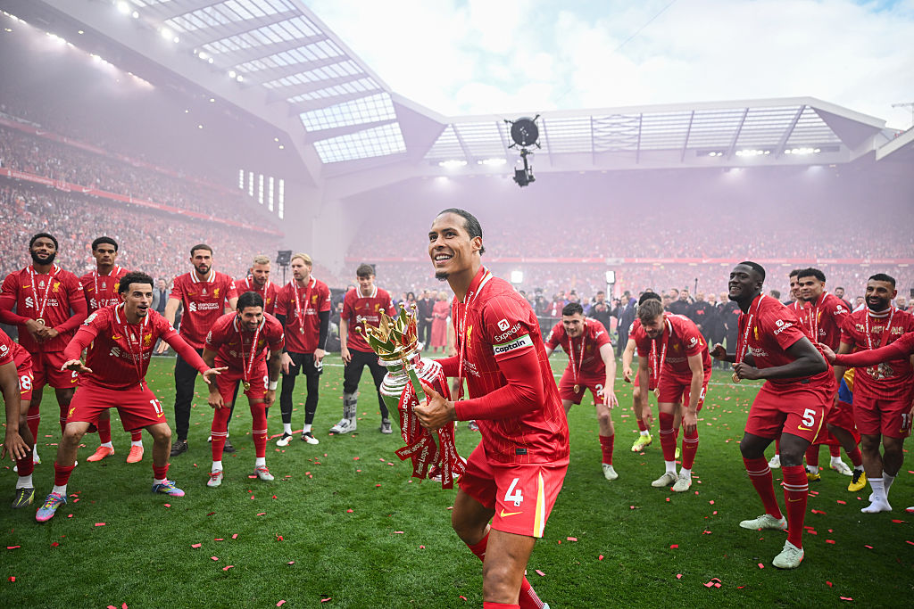 Virgil van Dijk with the Premier League trophy