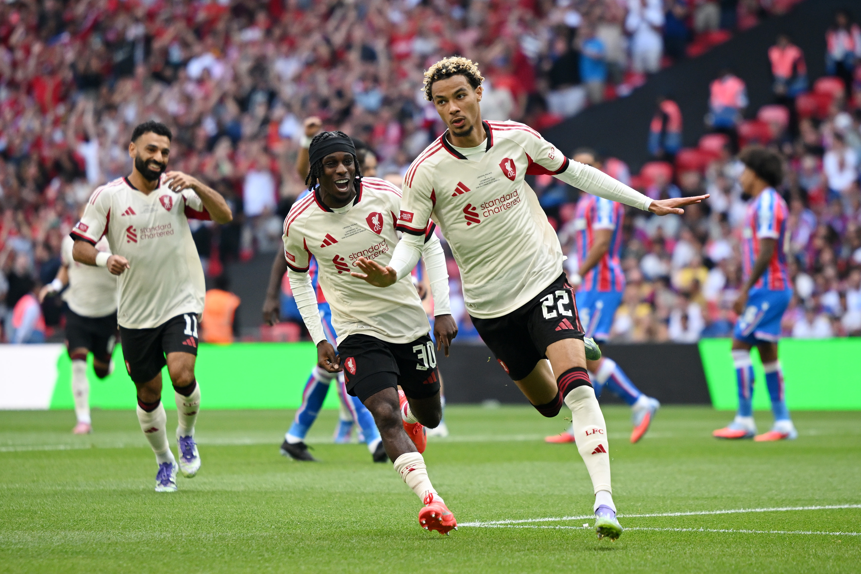 Hugo Ekitike celebrates his opener against Crystal Palace