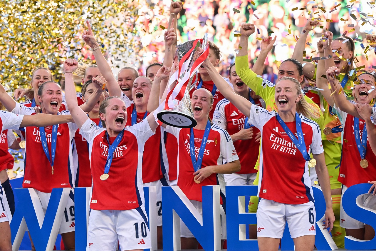 Kim Little captained Arsenal to Champions League glory in May 2025 (Photo by David Ramos/Getty Images)