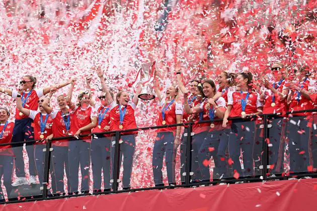 Arsenal celebrate winning the Champions League