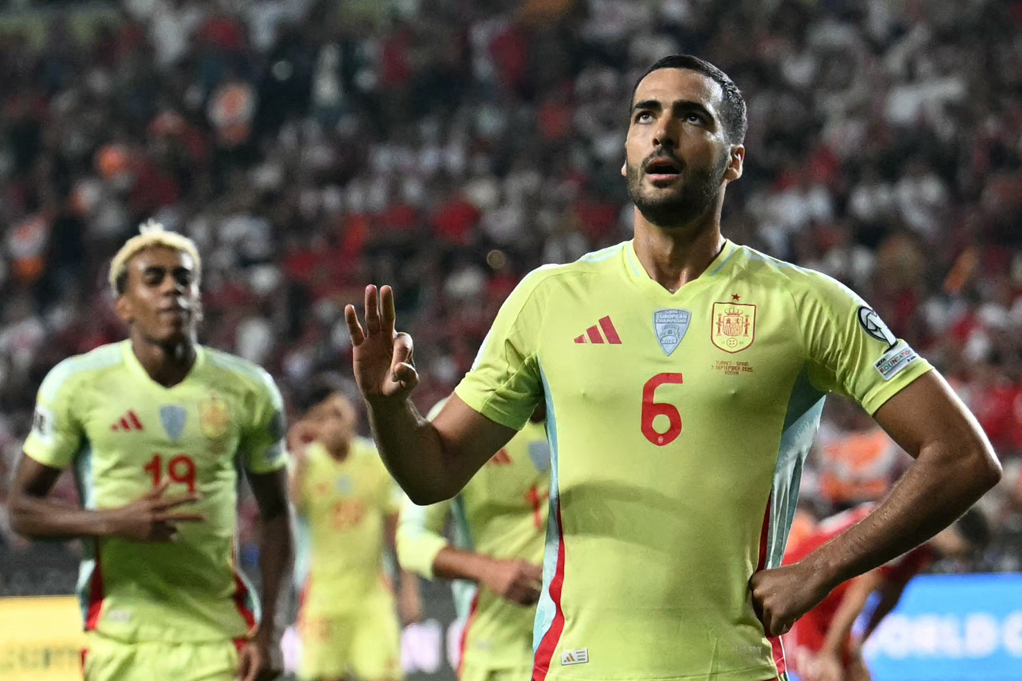 Mikel Merino celebrates his hat-trick
