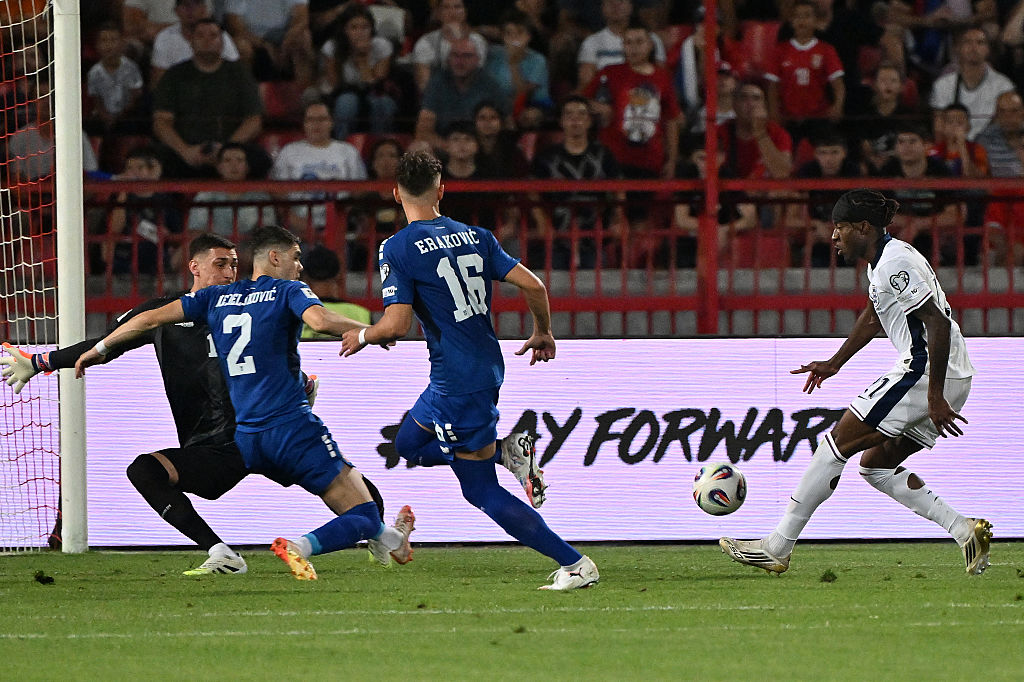 Noni Madueke scores against Serbia