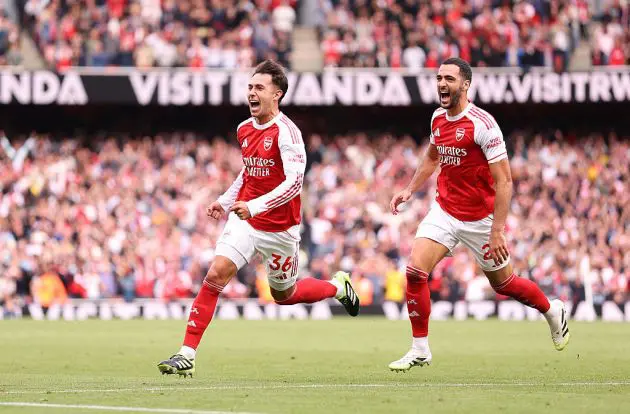 Martin Zubimendi and Mikel Merino of Arsenal (Photo by Jack Thomas/Getty Images)
