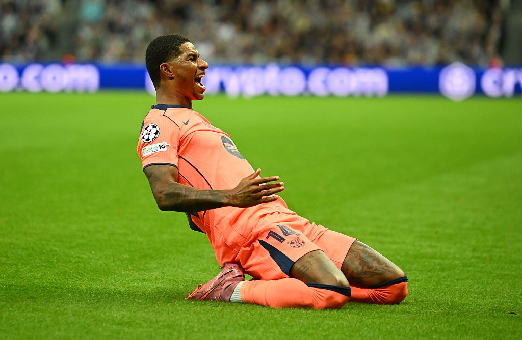 Marcus Rashford celebrates against Newcastle