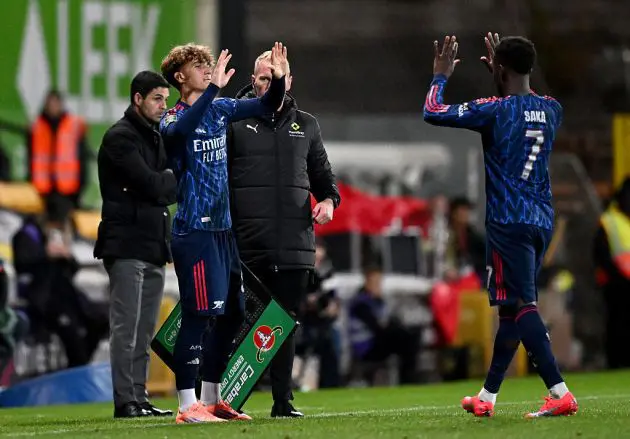 Bukayo Saka is subbed off against Port Vale
