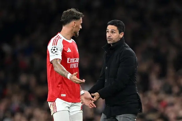 Ben White and Mikel Arteta
