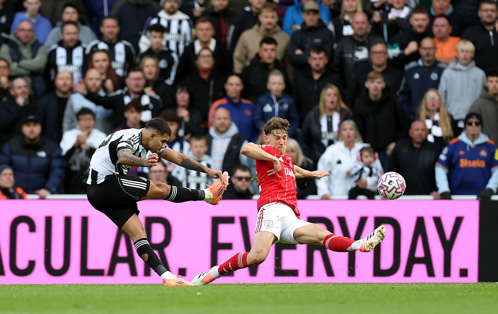 Bruno Guimaraes scores against Nottingham Forest