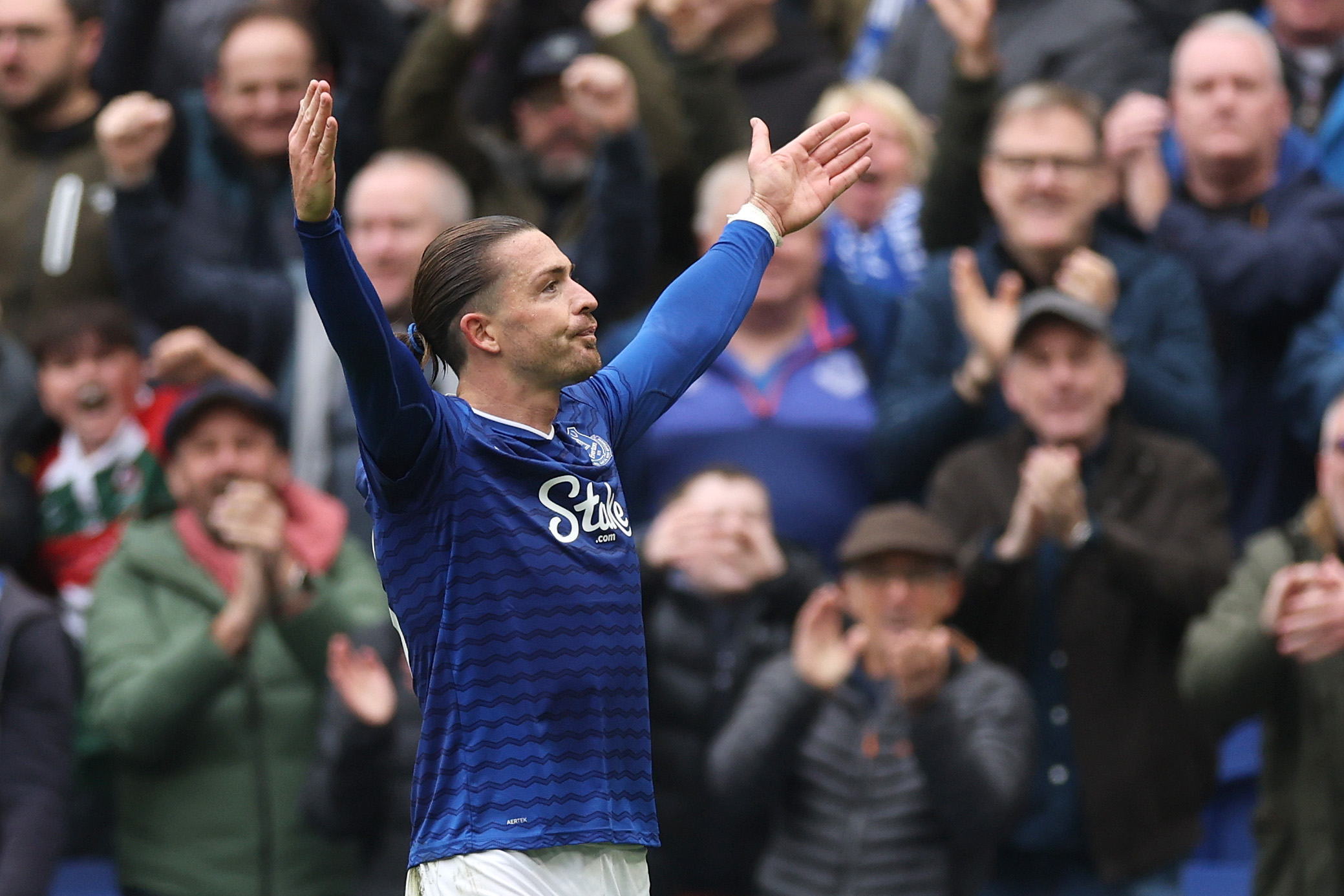 Jack Grealish celebrates his goal against Crystal Palace