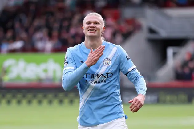 Erling Haaland celebrates his goal against Brentford