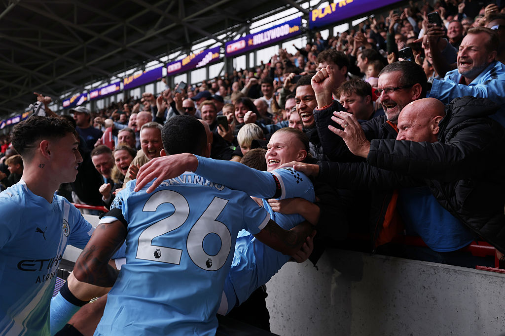 Haaland celebrates scoring against Brentford