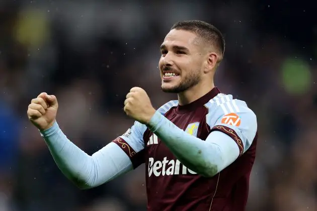 Emi Buendia celebrates his goal against Spurs