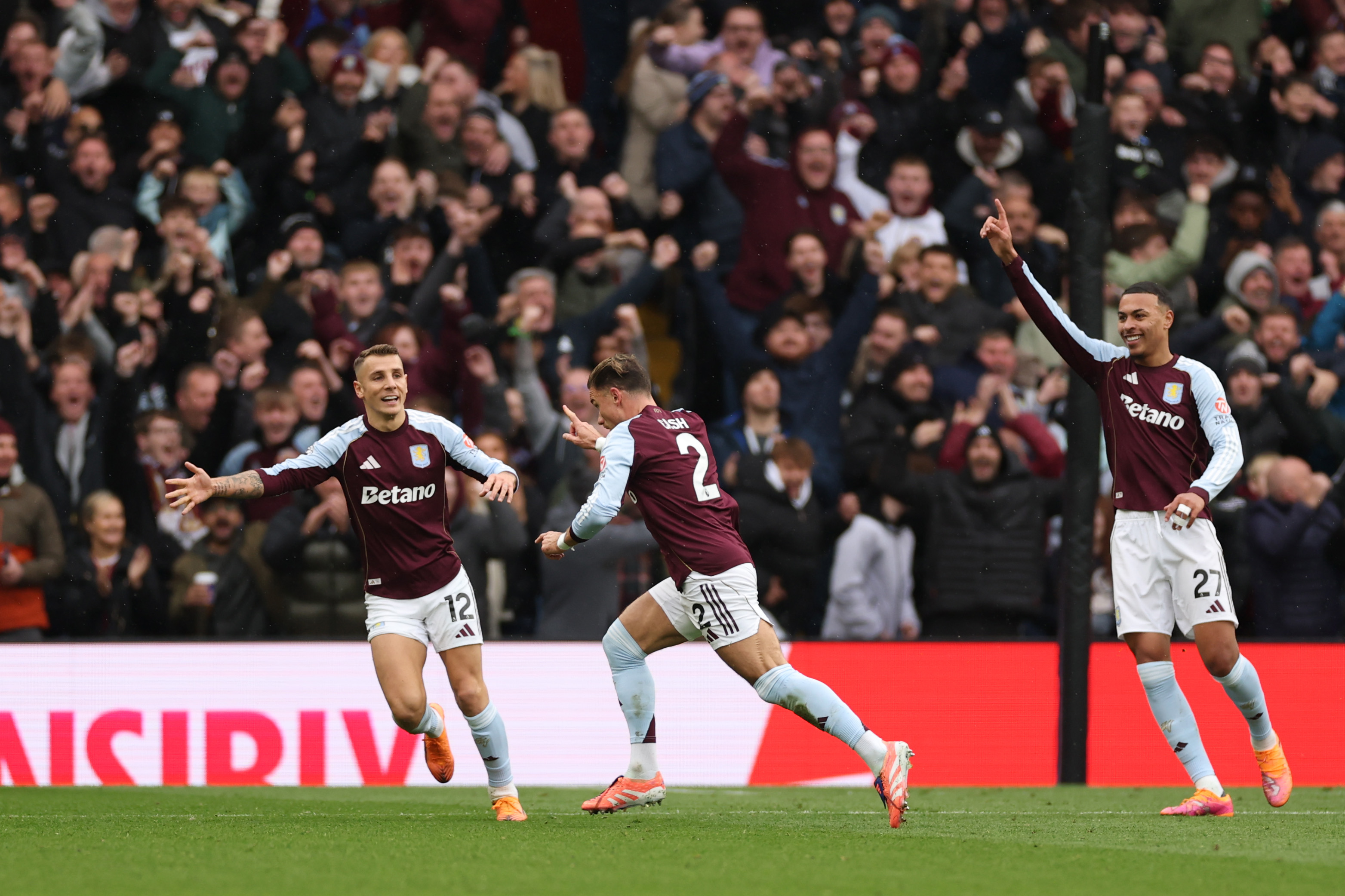 Aston Villa celebrate Matty Cash's goal