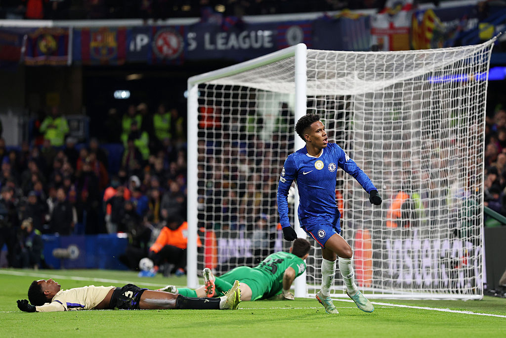 Estevao celebrates Chelsea's second (Photo by Justin Setterfield/Getty Images)