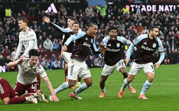 Aston Villa celebrate Buendia's late winner