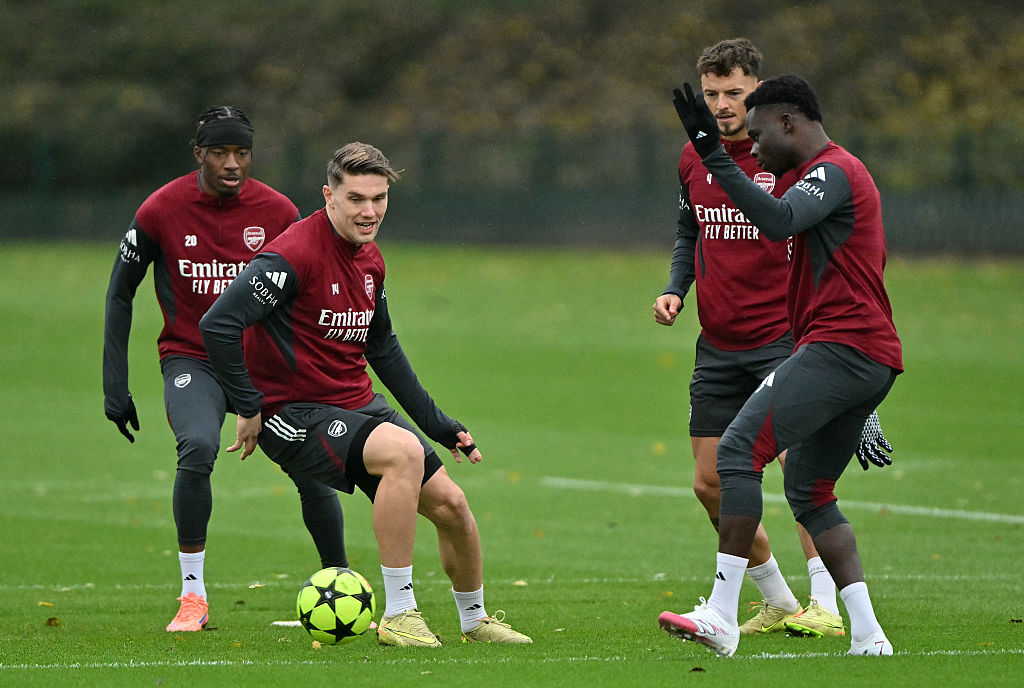 Arsenal train ahead of the game against Club Brugge