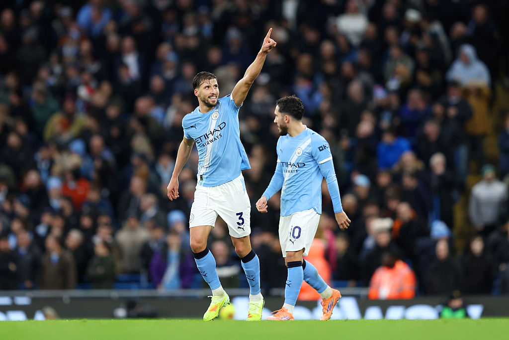 Ruben Dias celebrates his goal against Sunderland