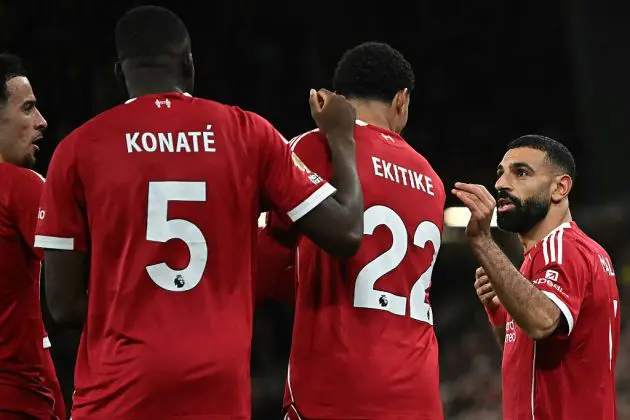 Liverpool celebrate their second goal against Brighton