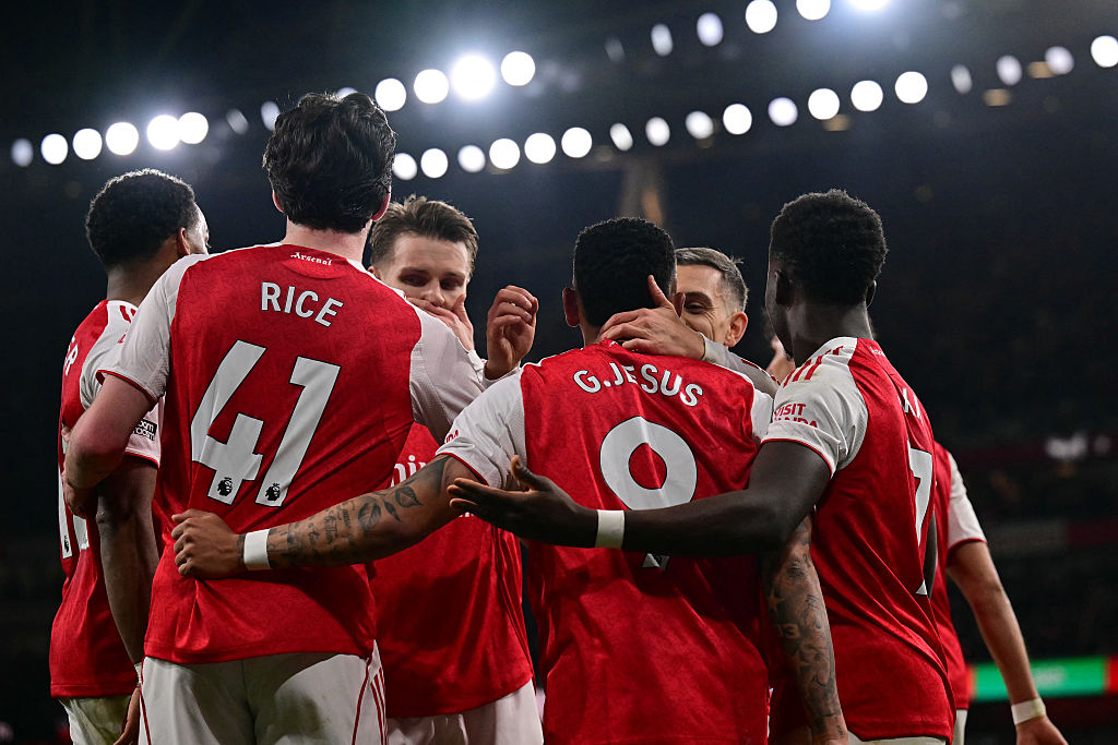 Arsenal celebrate against Wolves