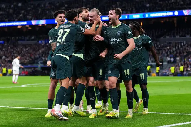Haaland celebrates scoring against Real Madrid