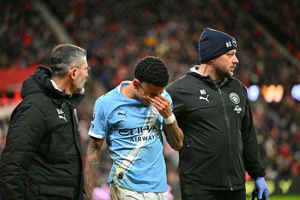 Savinho goes off injured for Man City