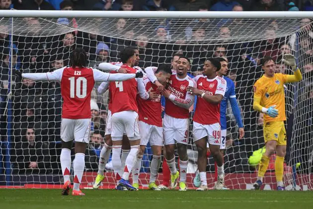 Arsenal celebrate against Portsmouth