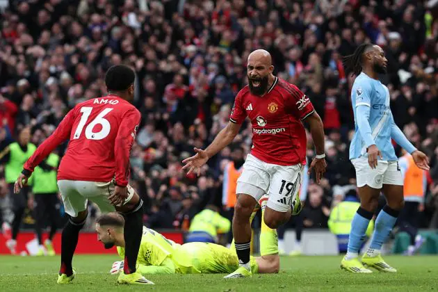 Bryan Mbeumo celebrates against Man City