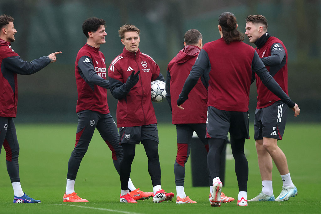 Arsenal in training ahead of the game against Kairat Almaty