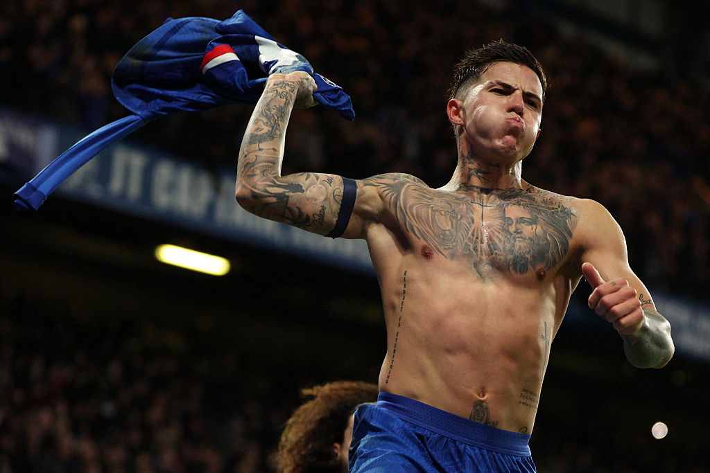 Enzo Fernandez celebrates his winner