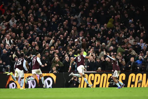 Aston Villa celebrate their winner against Brighton