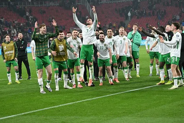 Ireland's players celebrate their win over Hungary
