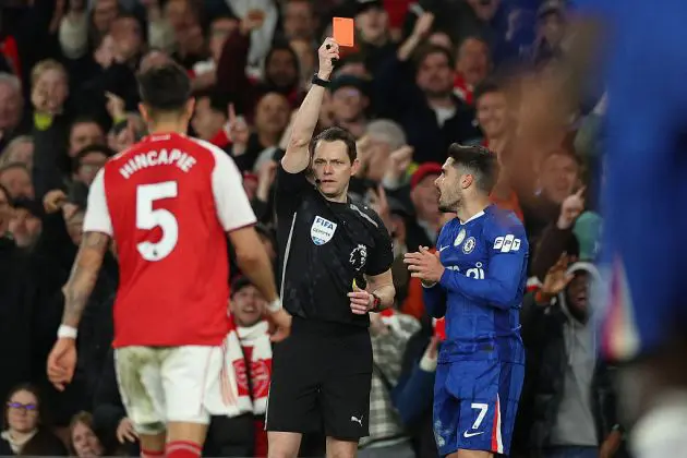 Pedro Neto is sent off against Arsenal