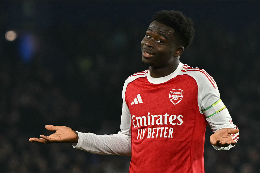 Bukayo Saka celebrates his opening goal
