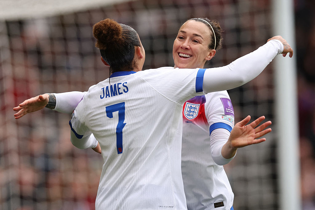 Lucy Bronze and Lauren James celebrate