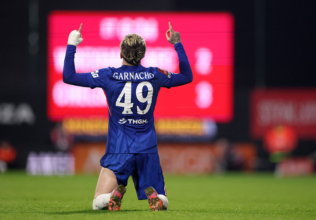 Garnacho celebrates against Wrexham