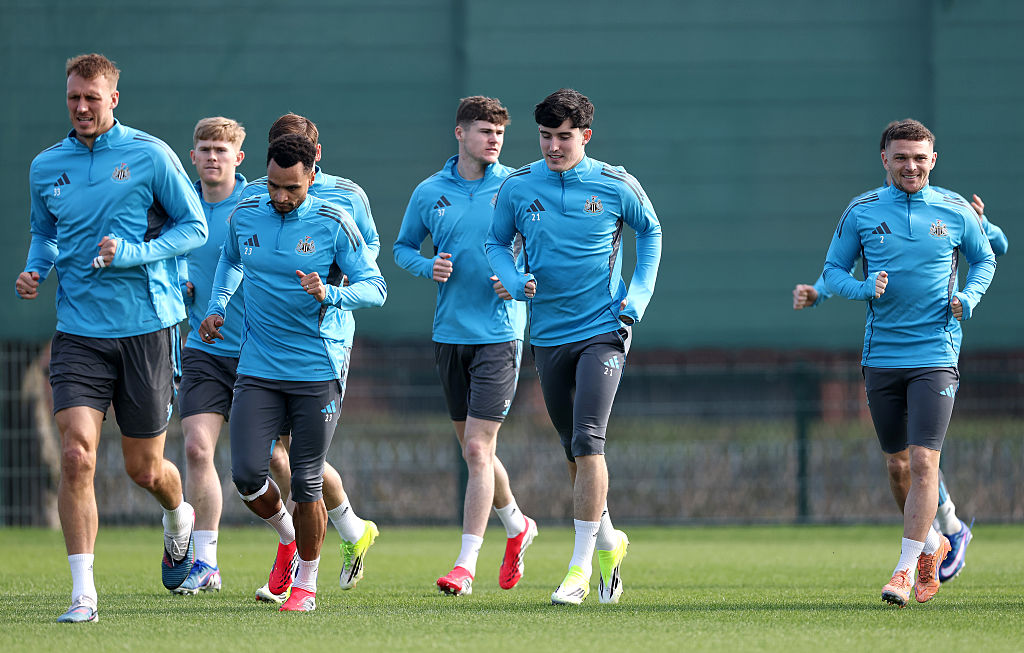 Tino Livramento in training with his team-mates