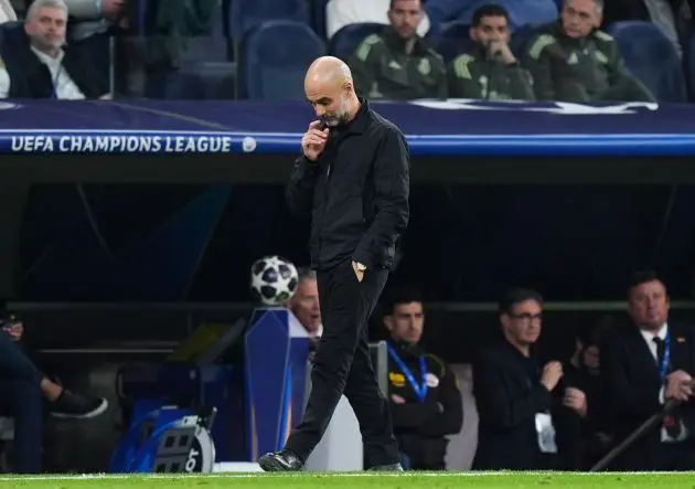Pep Guardiola during Man City's 3-0 defeat to Real Madrid