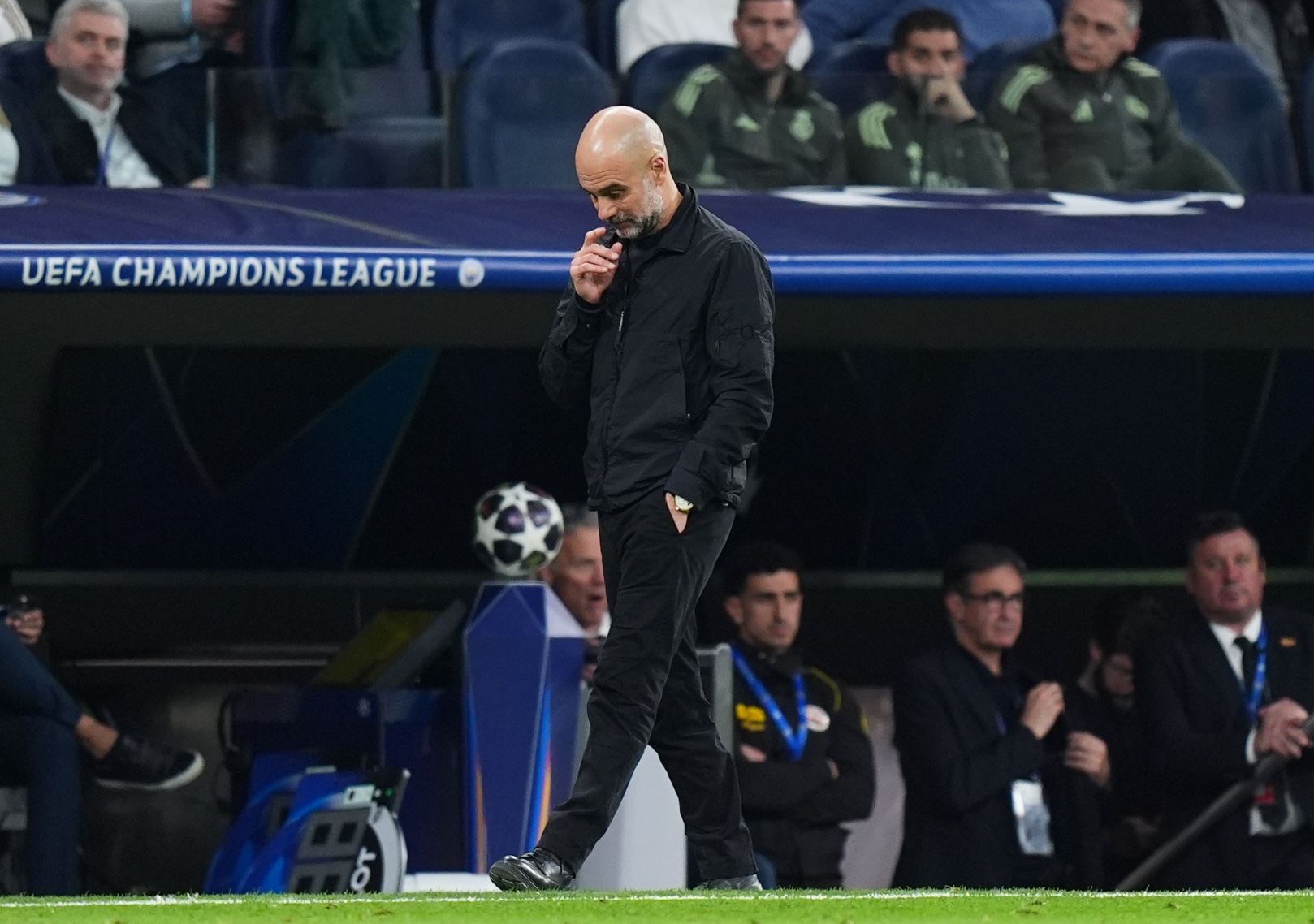 Pep Guardiola during Man City's 3-0 defeat to Real Madrid