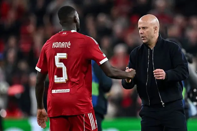 Ibrahima Konate and Arne Slot