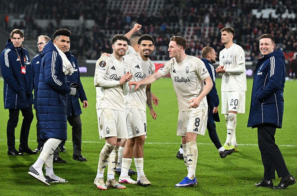 Nottingham Forest celebrate progressing in the Europa League
