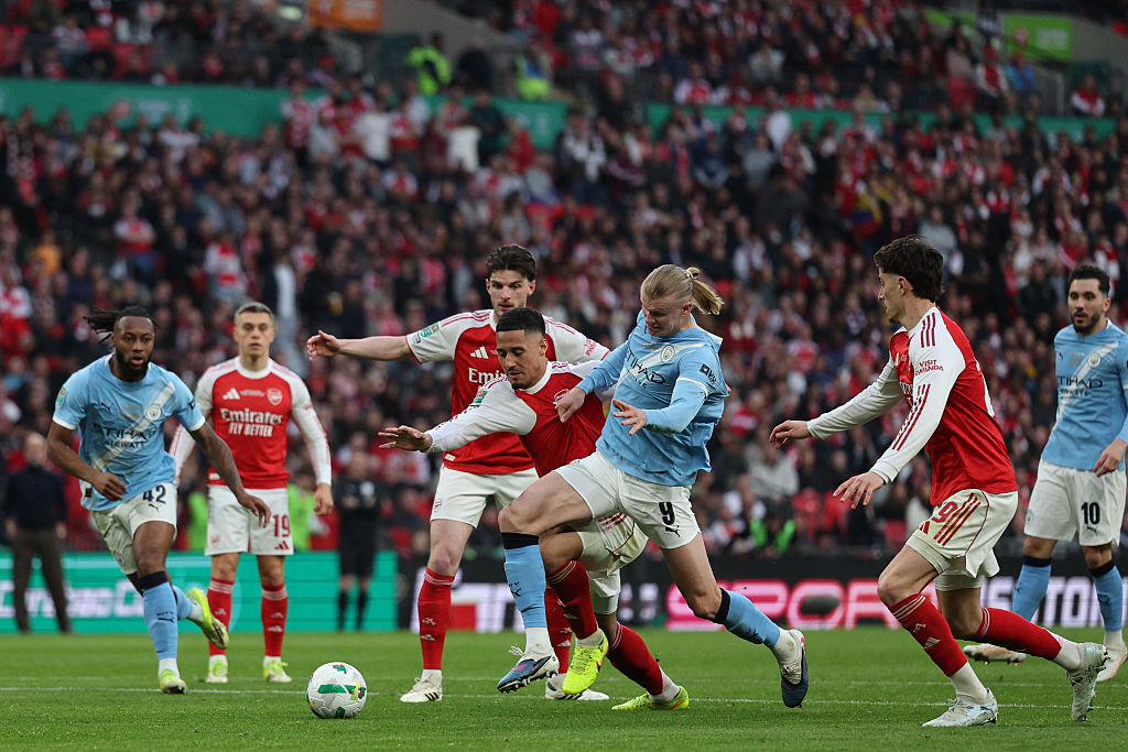 William Saliba in action during the Carabao Cup final