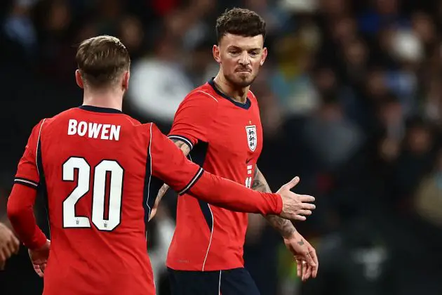 Ben White after scoring against Uruguay
