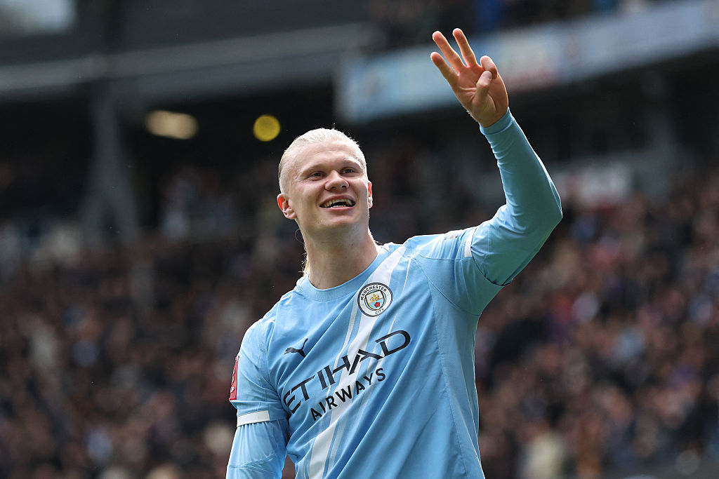 Haaland celebrates his hat-trick