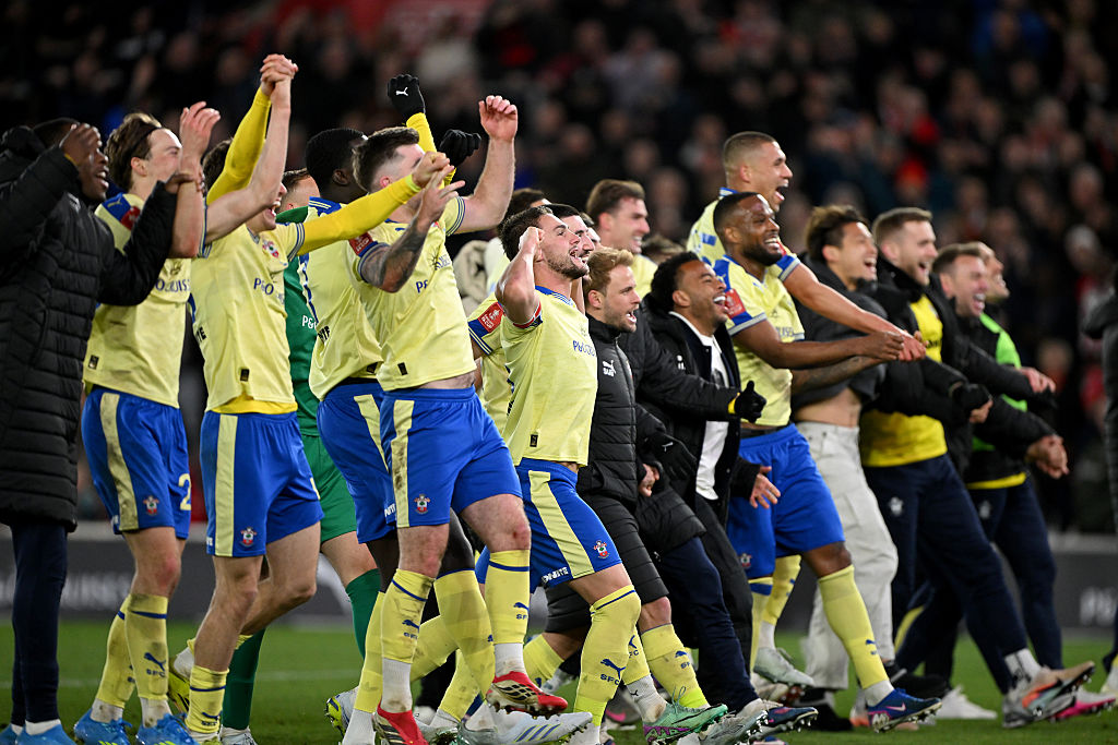 Southampton celebrate after beating Arsenal