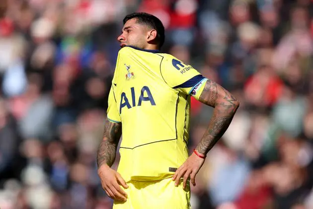 Cristian Romero after suffering the knee injury