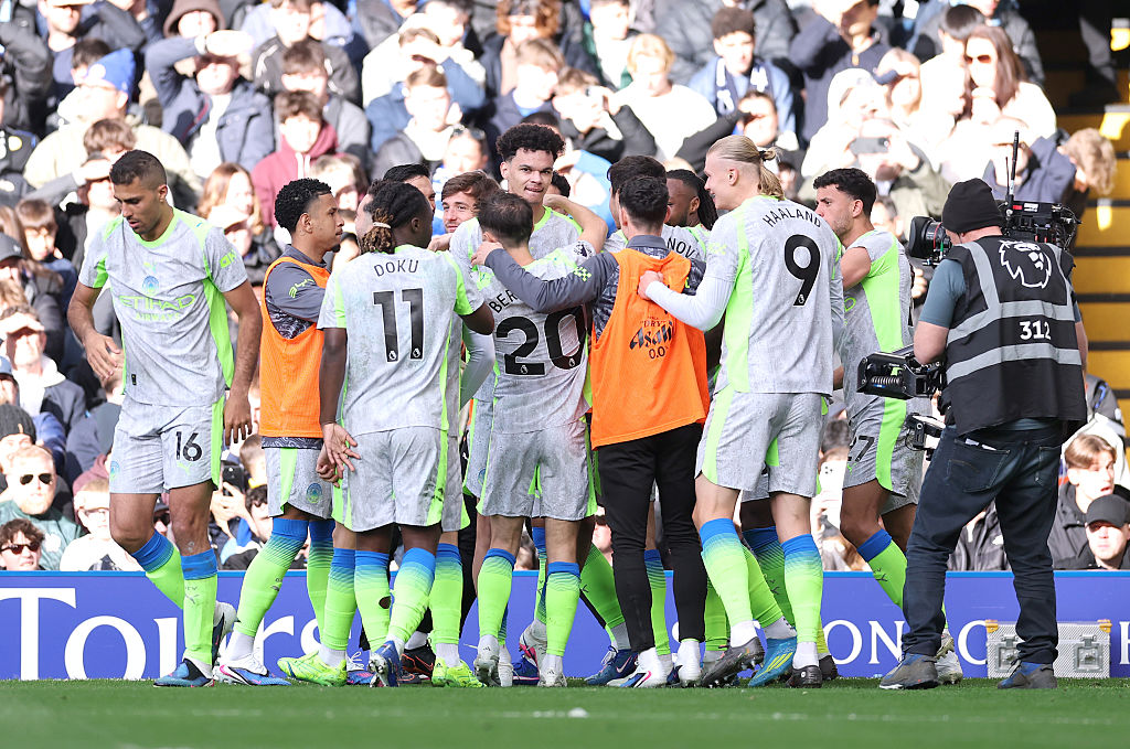 Man City celebrate against Chelsea