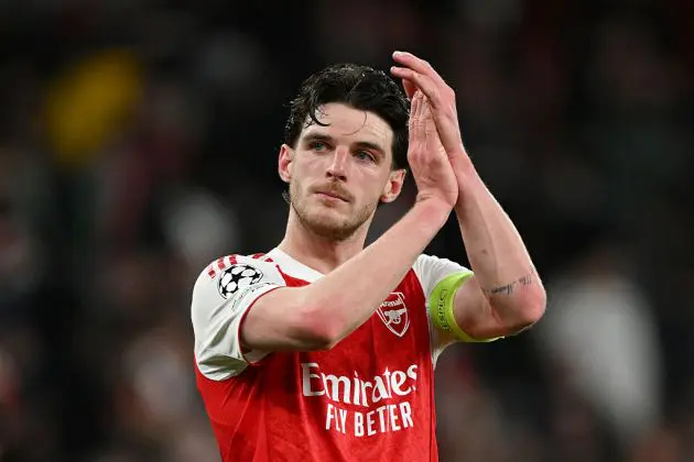 Declan Rice applauds the Arsenal fans