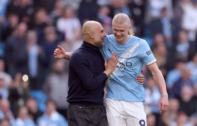 Pep Guardiola and Erling Haaland