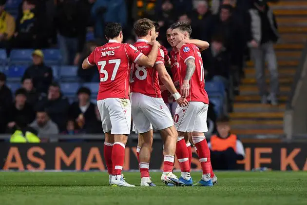 Wrexham celebrate their goal against Oxford