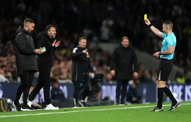 De Zerbi is booked against Leeds